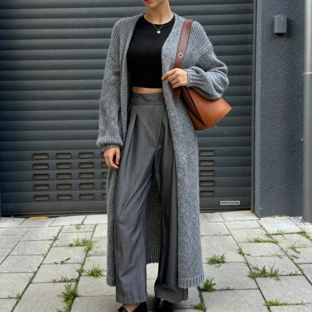 Grey Casual Women's Loose Fit Christmas Sweater Cardigan